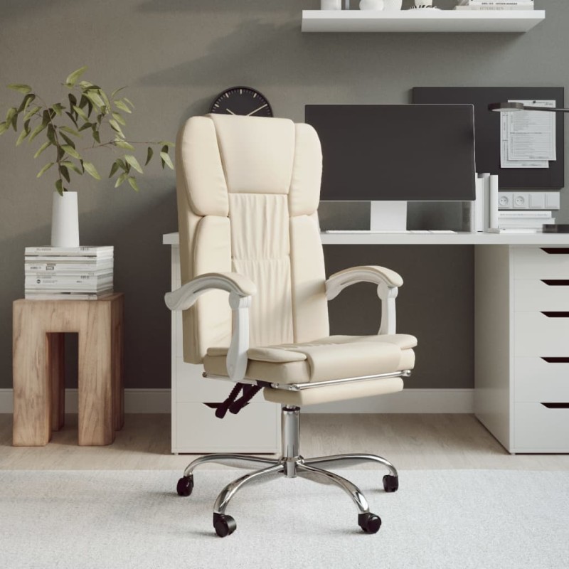 Bürostuhl mit Liegefunktion Creme Kunstleder Bürostuhl mit Liegefunktion Creme Kunstleder