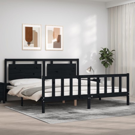 Bettgestell mit Kopfteil Schwarz 180x200 cm Massivholz