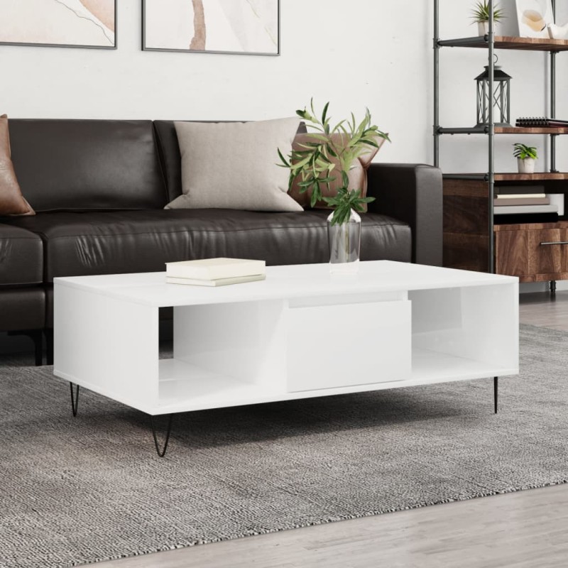 vidaXL Couchtisch Hochglanz-Weiß 104x60x35 cm Holzwerkstoff vidaXL Couchtisch Hochglanz-Weiß 104x60x35 cm Holzwerkstoff