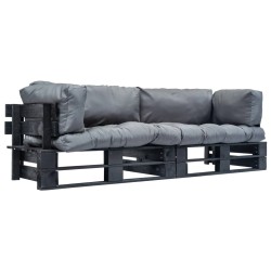 2-tlg. Outdoor-Sofa-Set Paletten mit Kissen in Grau Kiefernholz