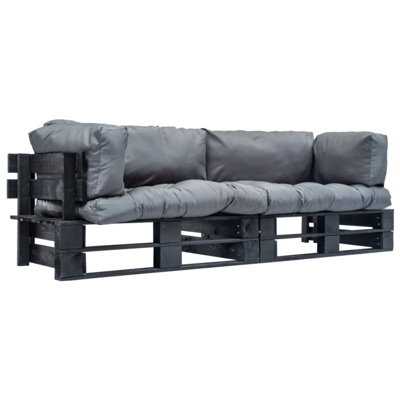 2-tlg. Outdoor-Sofa-Set Paletten mit Kissen in Grau Kiefernholz 2-tlg. Outdoor-Sofa-Set Paletten mit Kissen in Grau Kiefernholz