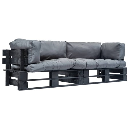 2-tlg. Outdoor-Sofa-Set Paletten mit Kissen in Grau Kiefernholz