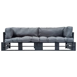 2-tlg. Outdoor-Sofa-Set Paletten mit Kissen in Grau Kiefernholz