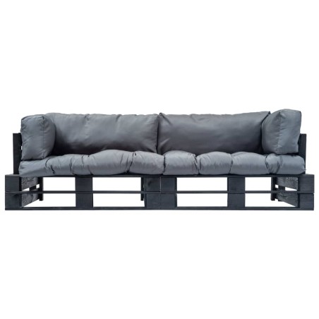 2-tlg. Outdoor-Sofa-Set Paletten mit Kissen in Grau Kiefernholz