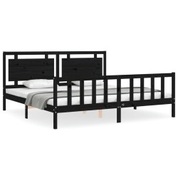 Bettgestell mit Kopfteil Schwarz 180x200 cm Massivholz