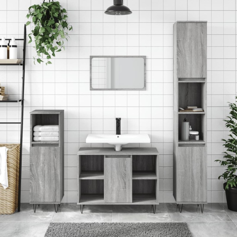 vidaXL Badschrank Grau Sonoma 80x33x60 cm Holzwerkstoff vidaXL Badschrank Grau Sonoma 80x33x60 cm Holzwerkstoff