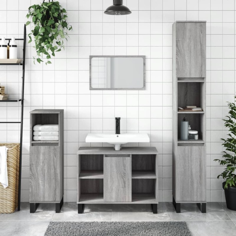 vidaXL Badschrank Grau Sonoma 80x33x60 cm Holzwerkstoff vidaXL Badschrank Grau Sonoma 80x33x60 cm Holzwerkstoff