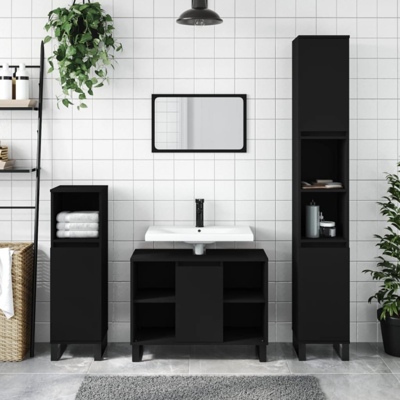 vidaXL Badschrank Schwarz 80x33x60 cm Holzwerkstoff vidaXL Badschrank Schwarz 80x33x60 cm Holzwerkstoff