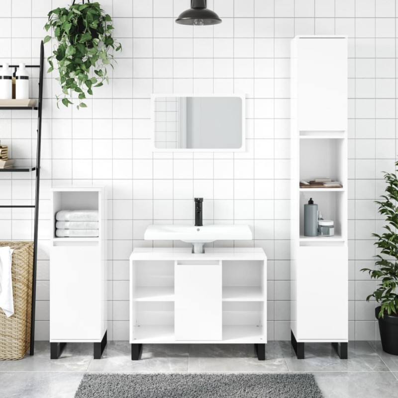 vidaXL Badschrank Hochglanz-Weiß 80x33x60 cm Holzwerkstoff vidaXL Badschrank Hochglanz-Weiß 80x33x60 cm Holzwerkstoff