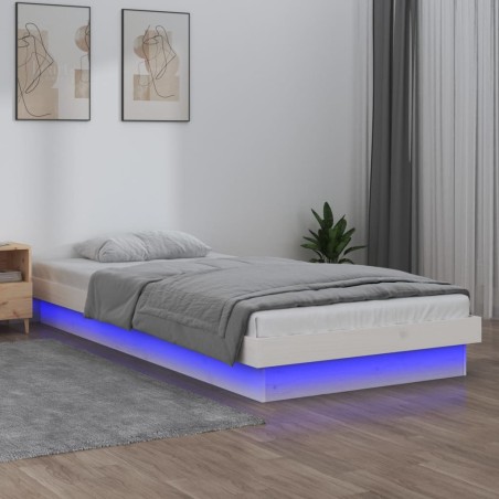 vidaXL Massivholzbett mit LED-Beleuchtung Weiß 100x200 cm