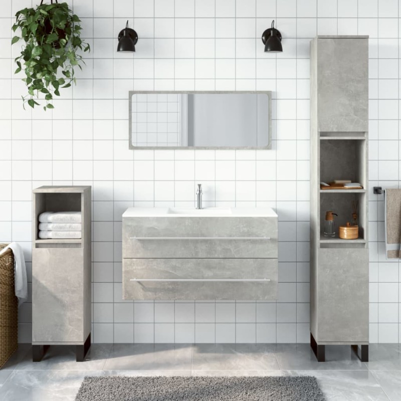 vidaXL Badschrank mit Spiegel Betongrau Holzwerkstoff vidaXL Badschrank mit Spiegel Betongrau Holzwerkstoff