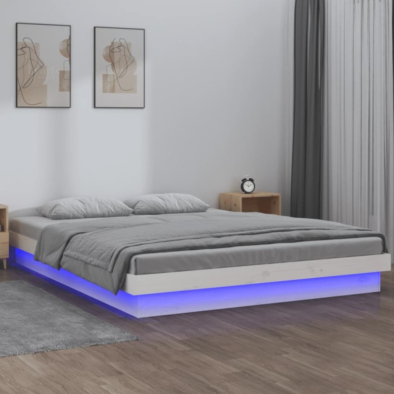 vidaXL Massivholzbett mit LED-Beleuchtung Weiß 120x200 cm vidaXL Massivholzbett mit LED-Beleuchtung Weiß 120x200 cm