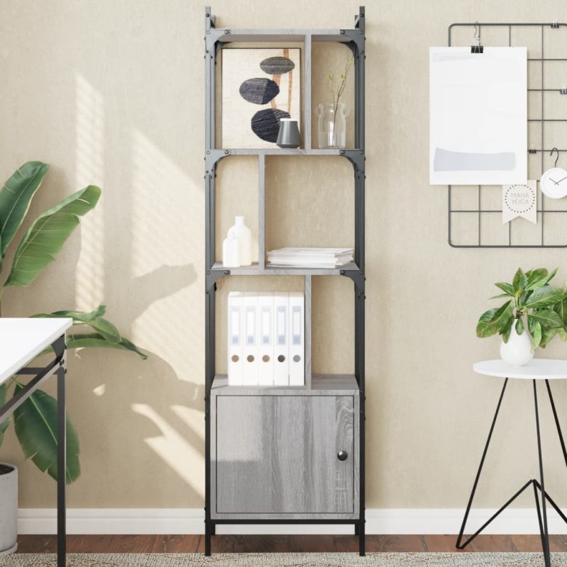 vidaXL Bücherregal mit Tür Grau Sonoma 44,5x30x154,5 cm Holzwerkstoff vidaXL Bücherregal mit Tür Grau Sonoma 44,5x30x154,5 cm Holzwerkstoff