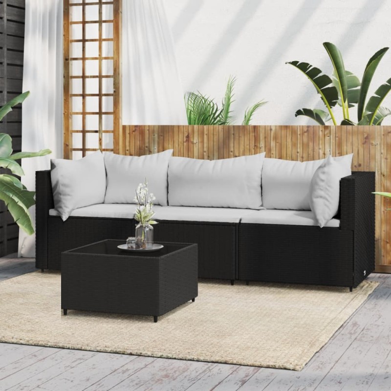 vidaXL 4-tlg. Garten-Lounge-Set mit Kissen Schwarz Poly Rattan vidaXL 4-tlg. Garten-Lounge-Set mit Kissen Schwarz Poly Rattan