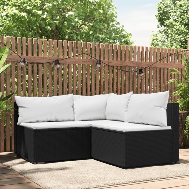 vidaXL 3-tlg. Garten-Lounge-Set mit Kissen Schwarz Poly Rattan vidaXL 3-tlg. Garten-Lounge-Set mit Kissen Schwarz Poly Rattan
