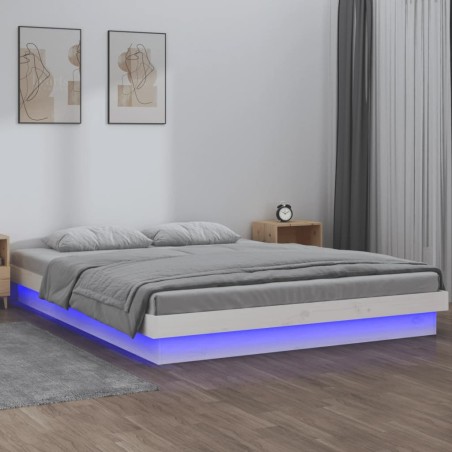 vidaXL Massivholzbett mit LEDs Weiß 135x190 cm