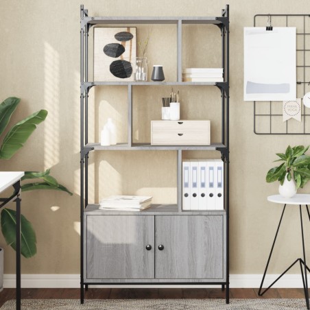 vidaXL Bücherregal mit Türen Grau Sonoma 76,5x30x154,5cm Holzwerkstoff