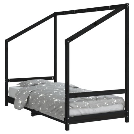vidaXL Kinderbett Schwarz 90x200 cm Massivholz Kiefer