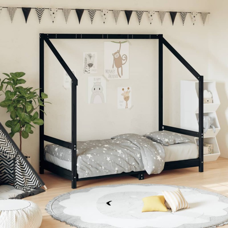 vidaXL Kinderbett Schwarz 80x160 cm Massivholz Kiefer vidaXL Kinderbett Schwarz 80x160 cm Massivholz Kiefer