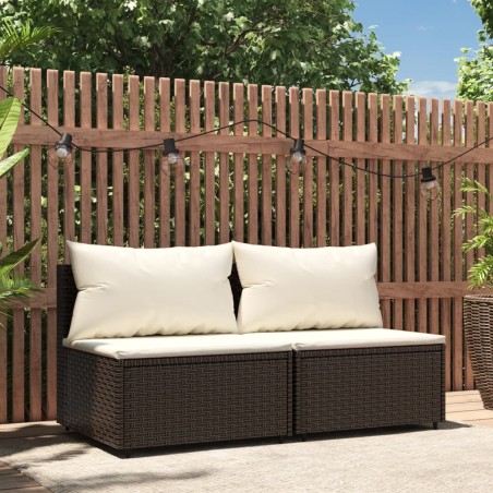 vidaXL Garten-Mittelsofas mit Kissen 2 Stk. Braun Poly Rattan
