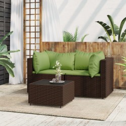 vidaXL 3-tlg. Garten-Lounge-Set mit Kissen Braun Poly Rattan
