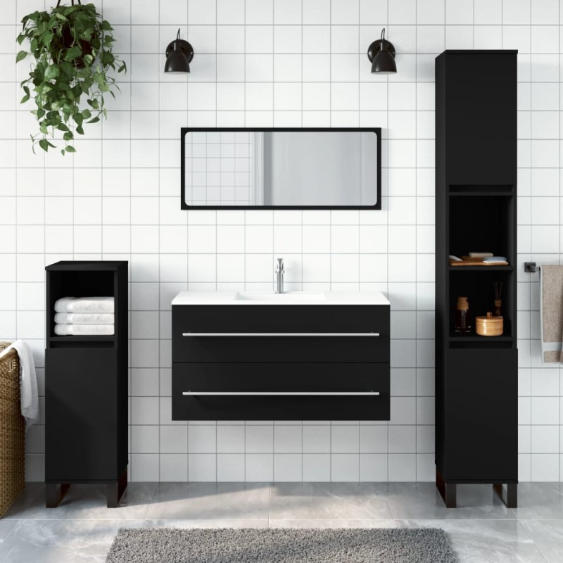 vidaXL Badschrank mit Spiegel Schwarz Holzwerkstoff vidaXL Badschrank mit Spiegel Schwarz Holzwerkstoff