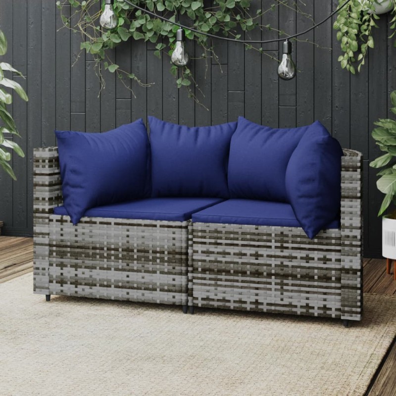 vidaXL Garten-Ecksofas mit Kissen 2 Stk. Grau Poly Rattan vidaXL Garten-Ecksofas mit Kissen 2 Stk. Grau Poly Rattan