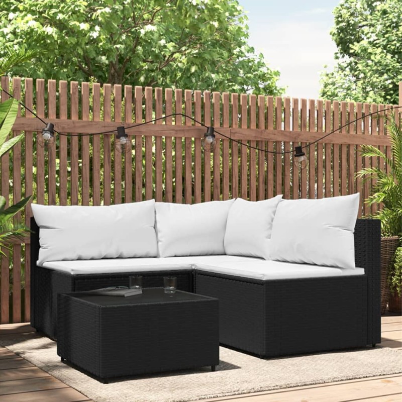 vidaXL 4-tlg. Garten-Lounge-Set mit Kissen Schwarz Poly Rattan vidaXL 4-tlg. Garten-Lounge-Set mit Kissen Schwarz Poly Rattan