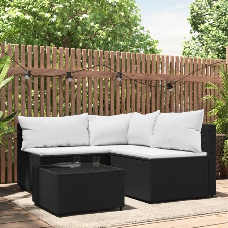 vidaXL 4-tlg. Garten-Lounge-Set mit Kissen Schwarz Poly Rattan