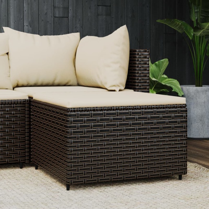 vidaXL Gartenhocker mit Kissen Braun Poly Rattan vidaXL Gartenhocker mit Kissen Braun Poly Rattan