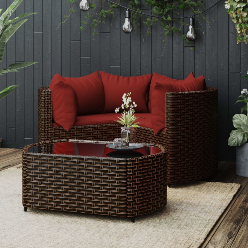 vidaXL 4-tlg. Garten-Lounge-Set mit Kissen Braun Poly Rattan vidaXL 4-tlg. Garten-Lounge-Set mit Kissen Braun Poly Rattan