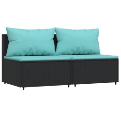 vidaXL Garten-Mittelsofas mit Kissen 2 Stk. Schwarz Poly Rattan