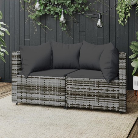 vidaXL Garten-Ecksofas mit Kissen 2 Stk. Grau Poly Rattan