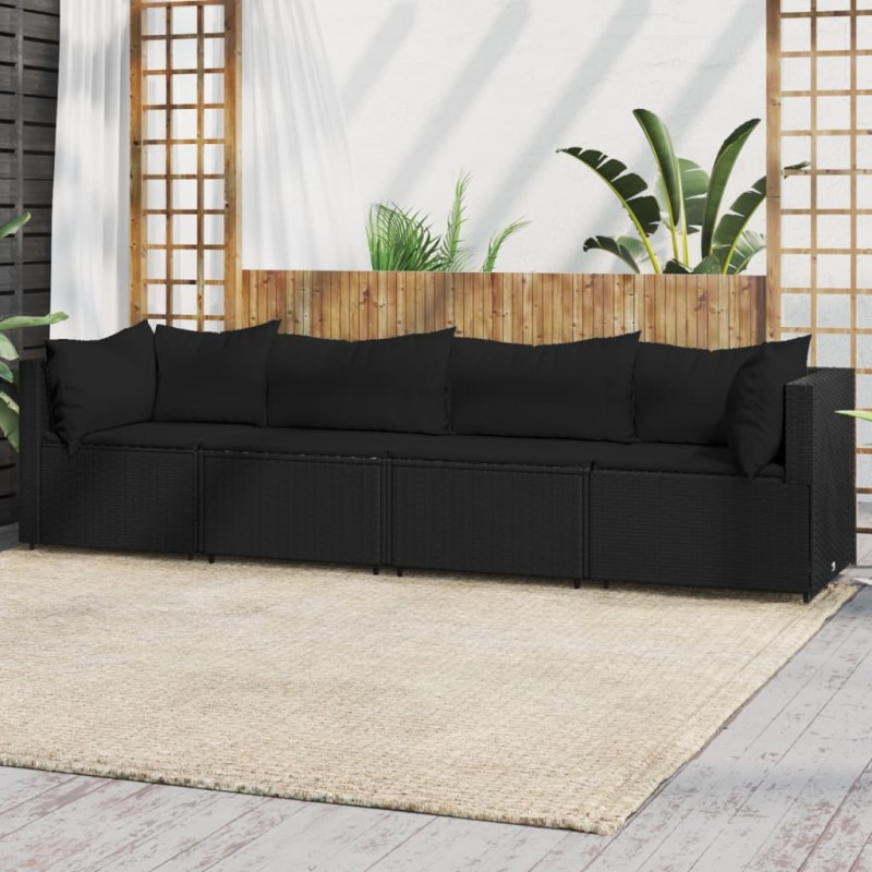 vidaXL 4-tlg. Garten-Lounge-Set mit Kissen Schwarz Poly Rattan vidaXL 4-tlg. Garten-Lounge-Set mit Kissen Schwarz Poly Rattan