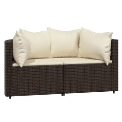 vidaXL Garten-Ecksofas mit Kissen 2 Stk. Braun Poly Rattan
