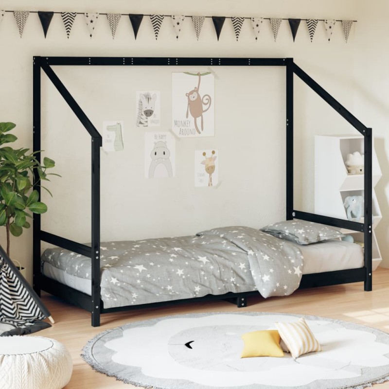 vidaXL Kinderbett Schwarz 90x190 cm Massivholz Kiefer vidaXL Kinderbett Schwarz 90x190 cm Massivholz Kiefer