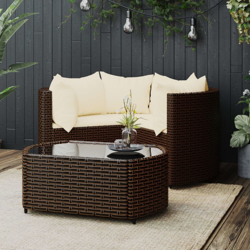 vidaXL 4-tlg. Garten-Lounge-Set mit Kissen Braun Poly Rattan vidaXL 4-tlg. Garten-Lounge-Set mit Kissen Braun Poly Rattan