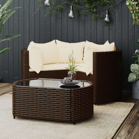 vidaXL 4-tlg. Garten-Lounge-Set mit Kissen Braun Poly Rattan
