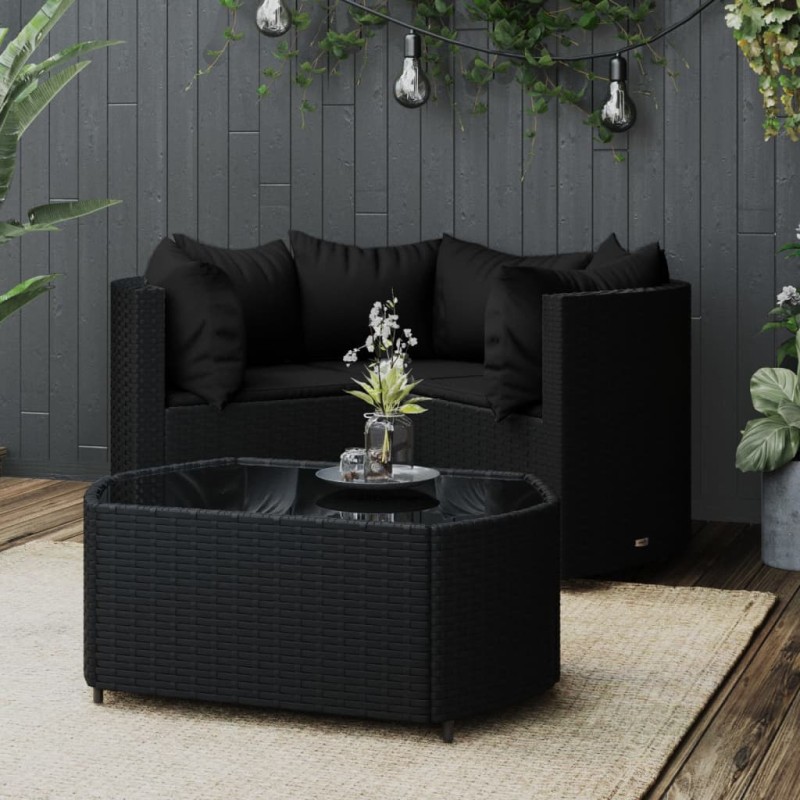 vidaXL 4-tlg. Garten-Lounge-Set mit Kissen Schwarz Poly Rattan vidaXL 4-tlg. Garten-Lounge-Set mit Kissen Schwarz Poly Rattan