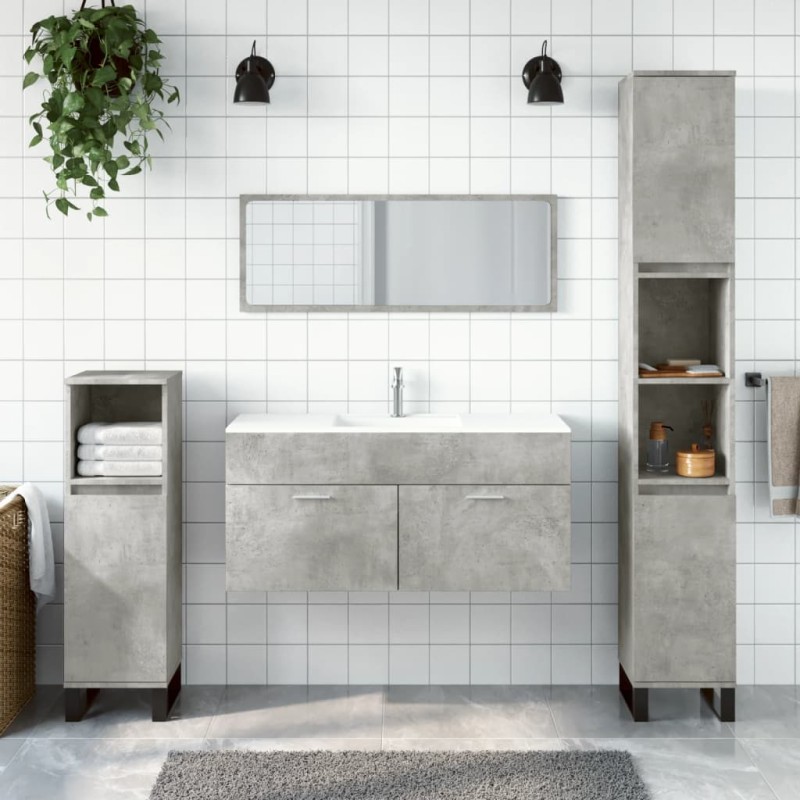 vidaXL Badschrank mit Spiegel Betongrau Holzwerkstoff vidaXL Badschrank mit Spiegel Betongrau Holzwerkstoff