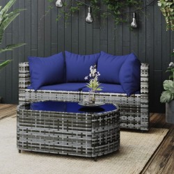 vidaXL 3-tlg. Garten-Lounge-Set mit Kissen Grau Poly Rattan