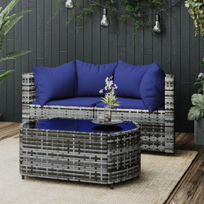 vidaXL 3-tlg. Garten-Lounge-Set mit Kissen Grau Poly Rattan vidaXL 3-tlg. Garten-Lounge-Set mit Kissen Grau Poly Rattan