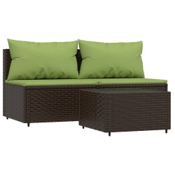 vidaXL 3-tlg. Garten-Lounge-Set mit Kissen Braun Poly Rattan