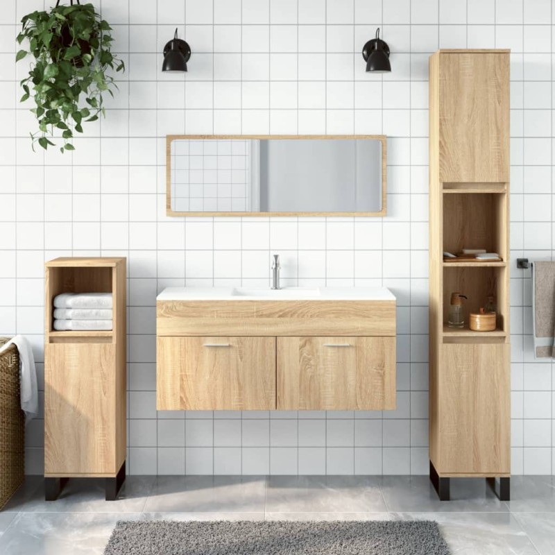 vidaXL Badschrank mit Spiegel Sonoma-Eiche Holzwerkstoff vidaXL Badschrank mit Spiegel Sonoma-Eiche Holzwerkstoff