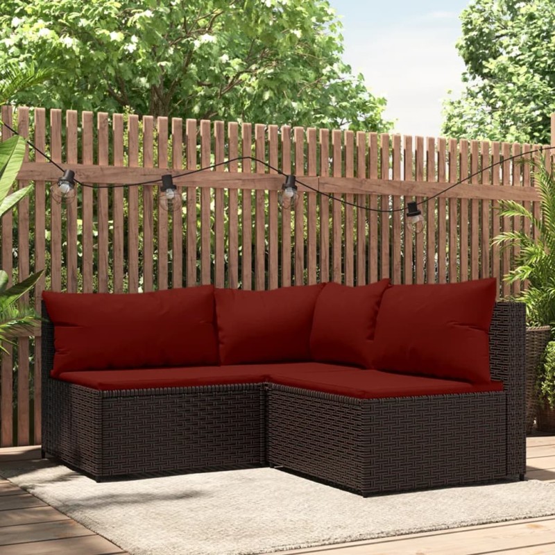 vidaXL 3-tlg. Garten-Lounge-Set mit Kissen Braun Poly Rattan vidaXL 3-tlg. Garten-Lounge-Set mit Kissen Braun Poly Rattan