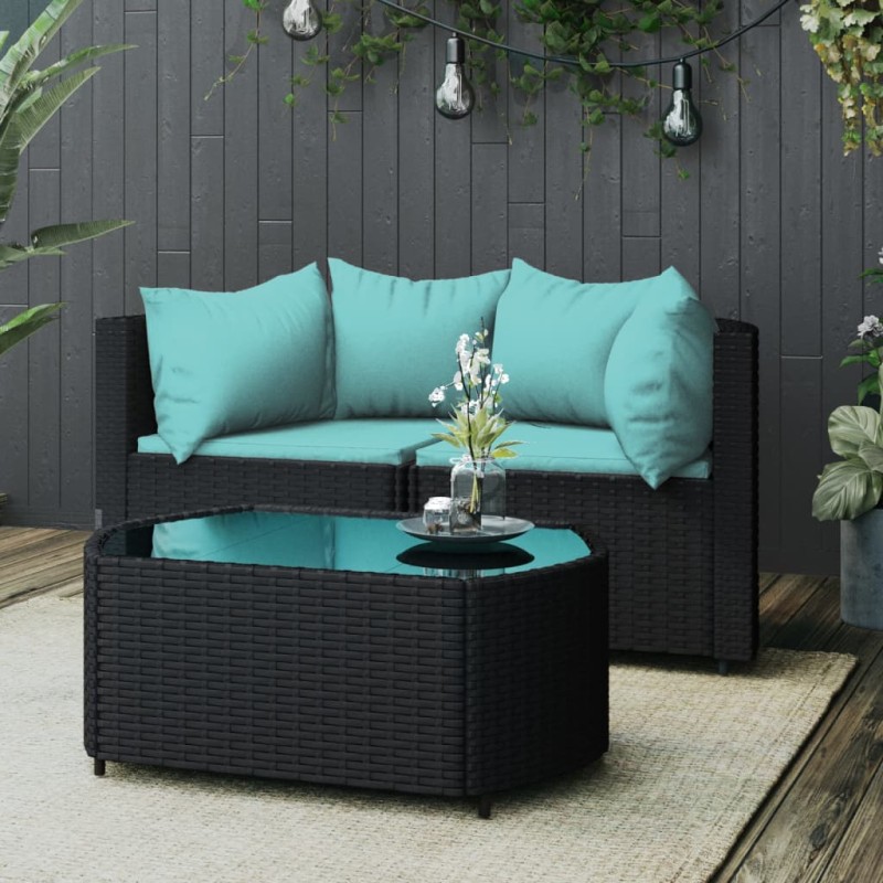 vidaXL 3-tlg. Garten-Lounge-Set mit Kissen Schwarz Poly Rattan vidaXL 3-tlg. Garten-Lounge-Set mit Kissen Schwarz Poly Rattan