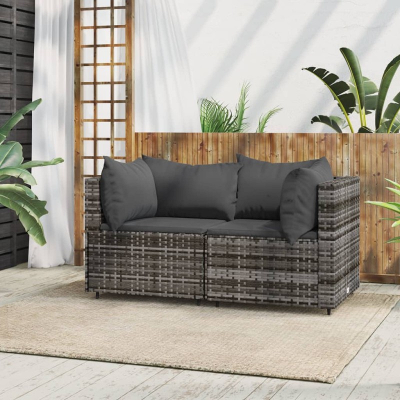 vidaXL Garten-Ecksofas mit Kissen 2 Stk. Grau Poly Rattan vidaXL Garten-Ecksofas mit Kissen 2 Stk. Grau Poly Rattan