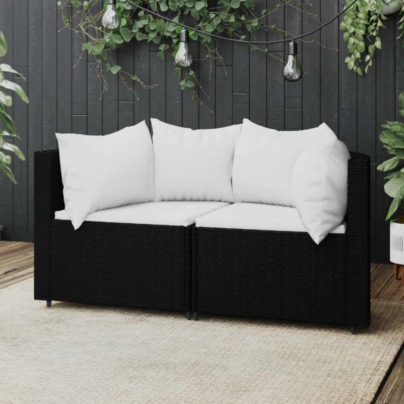 vidaXL Garten-Ecksofas mit Kissen 2 Stk. Schwarz Poly Rattan vidaXL Garten-Ecksofas mit Kissen 2 Stk. Schwarz Poly Rattan
