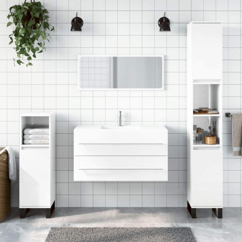 vidaXL Badschrank mit Spiegel Hochglanz-Weiß Holzwerkstoff vidaXL Badschrank mit Spiegel Hochglanz-Weiß Holzwerkstoff