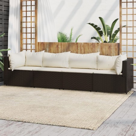 vidaXL 4-tlg. Garten-Lounge-Set mit Kissen Braun Poly Rattan
